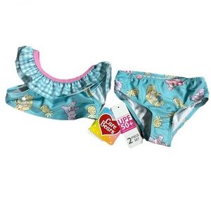 Care Bears Toddler Ruffled 2 Piece Bikini Swimsuit  Size 2T   NWT